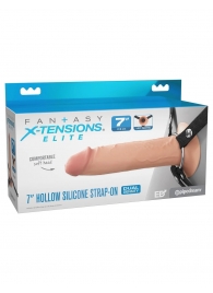 Телесный полый страпон на черных ремнях Hollow Silicone Strap-on - 17,8 см. - Pipedream - купить с доставкой в Евпатории