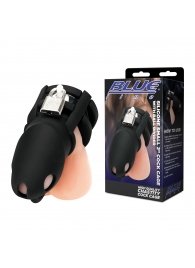 Черная клетка для пениса Silicone Small 2 in Cock Cage With Ball Divider - BlueLine - купить с доставкой в Евпатории
