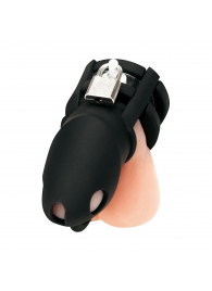 Черная клетка для пениса Silicone Small 2 in Cock Cage With Ball Divider - BlueLine - купить с доставкой в Евпатории