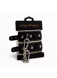 Черные скругленные наручники с мягкой бежевой подкладкой - Crazy Handmade - купить с доставкой в Евпатории