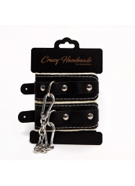 Черные скругленные наручники с мягкой бежевой подкладкой - Crazy Handmade - купить с доставкой в Евпатории