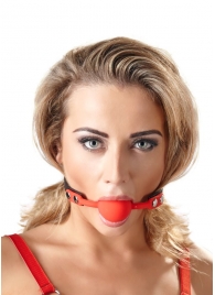 Силиконовый кляп-шар на чёрных ремешках Red Gag silicone - Orion - купить с доставкой в Евпатории