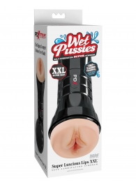 Телесный мастурбатор-вагина в черной колбе Super Luscious Lips XXL - Pipedream - в Евпатории купить с доставкой
