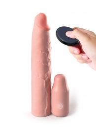Телесная вибронасадка на член 3  Vibrating Mega X-tension with Remote - 22,9 см. - Pipedream - в Евпатории купить с доставкой