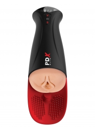 Телесный мастурбатор-вагина в черной колбе с вибрацией Fuck-O-Matic Pro XL - Pipedream - в Евпатории купить с доставкой