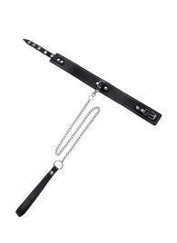 Кожаный двухслойный ошейник с белой строчкой и поводком - Pecado - купить с доставкой в Евпатории