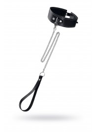 Кожаный двухслойный ошейник с белой строчкой и поводком - Pecado - купить с доставкой в Евпатории