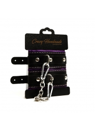 Черно-фиолетовые скругленные наручники с мягкой подкладкой - Crazy Handmade - купить с доставкой в Евпатории