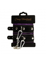 Черно-фиолетовые скругленные наручники с мягкой подкладкой - Crazy Handmade - купить с доставкой в Евпатории