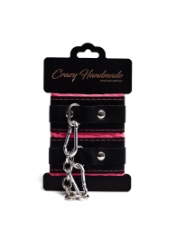 Черно-розовые скругленные наручники с мягкой подкладкой - Crazy Handmade - купить с доставкой в Евпатории