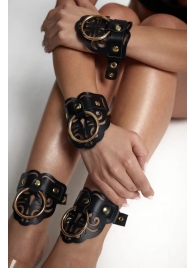 Черные кожаные оковы с резными узорами и клепками - Crazy Handmade - купить с доставкой в Евпатории