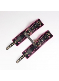 Черные кожаные оковы с розовой строчкой - Crazy Handmade - купить с доставкой в Евпатории