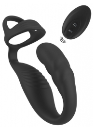 Черное эрекционное кольцо со стимуляцией промежности и анальной пробкой Cock Ring with RC Prostate Plug - Orion - в Евпатории купить с доставкой