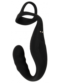 Черное эрекционное кольцо со стимуляцией промежности и анальной пробкой Cock Ring with RC Prostate Plug - Orion - в Евпатории купить с доставкой