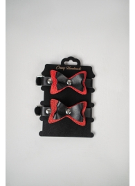 Черно-красные кожаные наручники с бантиками - Crazy Handmade - купить с доставкой в Евпатории