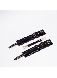 Черный кожаные оковы с узорами и золотистой фурнитурой - Crazy Handmade - купить с доставкой в Евпатории