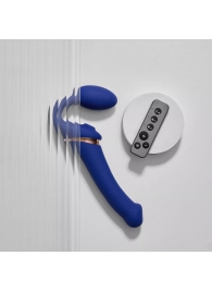 Синий безремневой страпон Multi Orgasm Bendable Strap-On size L с клиторальной стимуляцией - Strap-on-me - купить с доставкой в Евпатории