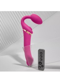 Ярко-розовый безремневой страпон Multi Orgasm Bendable Strap-On size XL с клиторальной стимуляцией - Strap-on-me - купить с доставкой в Евпатории