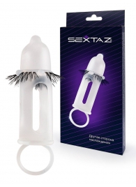 Эластичная насадка на пенис с подхватом мошонки и стимулирующими «ресничками» - Sextaz - в Евпатории купить с доставкой
