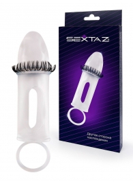 Закрытая насадка на пенис с подхватом мошонки и стимулирующими «ресничками» - Sextaz - в Евпатории купить с доставкой