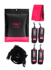 Черно-розовый эротический набор: фиксатор, оковы, наручники, повязка - Erokay - купить с доставкой в Евпатории