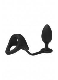 Черное эрекционное кольцо с анальной пробкой Cockstrap With Anal Plug - Dream Toys - в Евпатории купить с доставкой