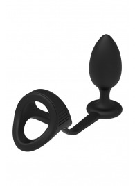 Черное эрекционное кольцо с анальной пробкой Cockstrap With Anal Plug - Dream Toys - в Евпатории купить с доставкой