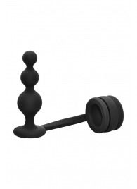 Черное эрекционное кольцо с анальной елочкой Cockring With Beaded Anal Plug - Dream Toys - в Евпатории купить с доставкой