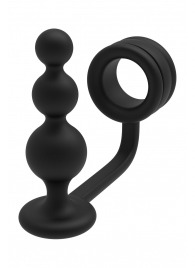 Черное эрекционное кольцо с анальной елочкой Cockring With Beaded Anal Plug - Dream Toys - в Евпатории купить с доставкой