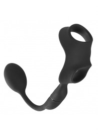Черное виброкольцо с анальной пробкой Cock Ring with RC Butt Plug - Orion - в Евпатории купить с доставкой