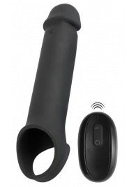 Черная вибронасадка для пениса с хомутом для мошонки и пультом ДУ Remote Controlled Penis Extension - Orion - в Евпатории купить с доставкой