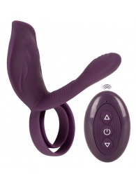 Фиолетовая насадка на член с клиторальным отростком и пультом ДУ RC Couple’s Vibrator 2 - Orion - в Евпатории купить с доставкой