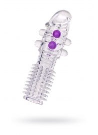 Гелевая прозрачная насадка с шариками и шипами - 14 см. - Toyfa Basic - в Евпатории купить с доставкой