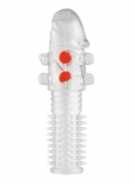 Гелевая прозрачная насадка с шариками и шипами - 14 см. - Toyfa Basic - в Евпатории купить с доставкой