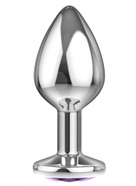 Малая серебристая анальная пробка Diamond Purple Sparkle Small с фиолетовым кристаллом - 7 см. - Lola Games - купить с доставкой в Евпатории