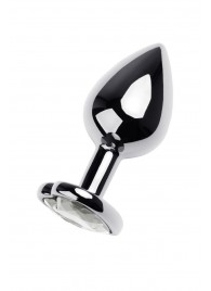 Серебристая анальная пробка с прозрачным кристаллом-сердцем - 8 см. - ToyFa - купить с доставкой в Евпатории