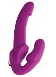 Ярко-розовый безремневой вибрострапон Evoke Vibrating Strapless Silicone Strap-on Dildo - XR Brands - купить с доставкой в Евпатории