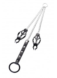 Черно-серебристые зажимы для сосков с кольцом для пениса TOYFA Metal - ToyFa - купить с доставкой в Евпатории