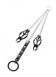 Черно-серебристые зажимы для сосков с кольцом для пениса TOYFA Metal - ToyFa - купить с доставкой в Евпатории