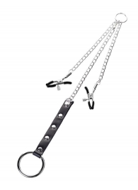 Серебристо-чёрные зажимы для сосков с кольцом для пениса TOYFA Metal - ToyFa - купить с доставкой в Евпатории