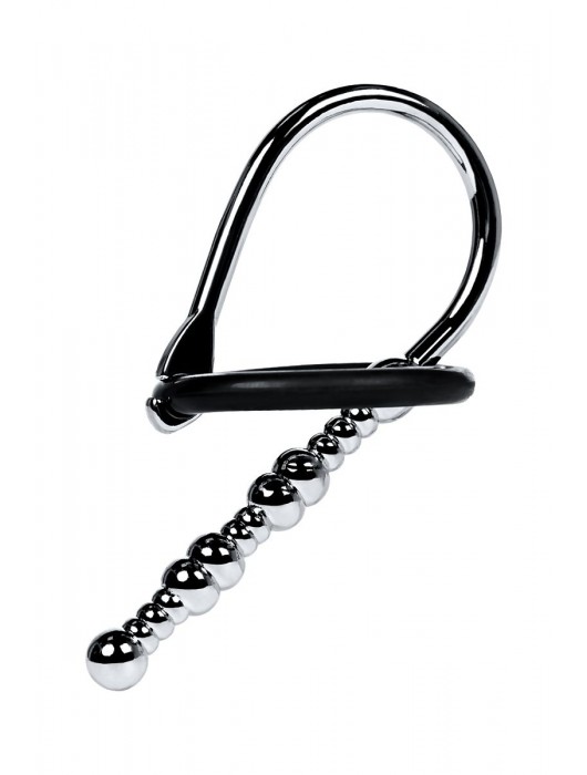 Серебристый уретральный плаг-бусины TOYFA Metal с мягким фиксириющим кольцом - ToyFa - купить с доставкой в Евпатории