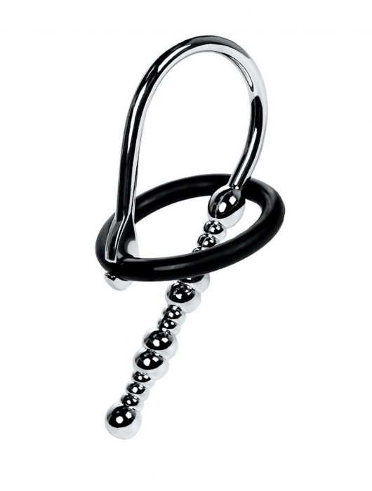 Серебристый уретральный плаг-бусины TOYFA Metal с мягким фиксириющим кольцом - ToyFa - купить с доставкой в Евпатории