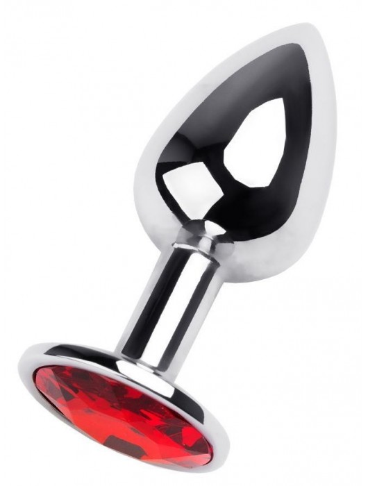 Маленькая коническая серебристая анальная пробка с красным кристаллом - 7 см. - ToyFa - купить с доставкой в Евпатории