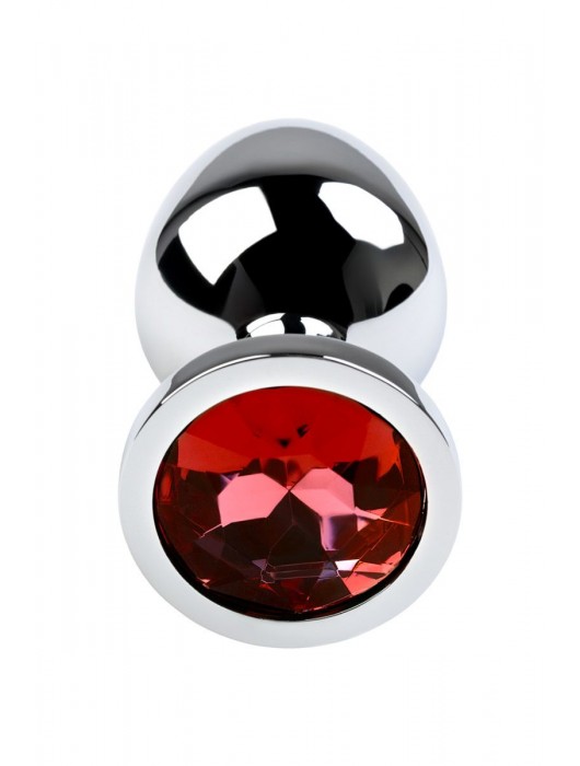 Серебристая коническая анальная пробка с красным кристаллом - 8 см. - ToyFa - купить с доставкой в Евпатории
