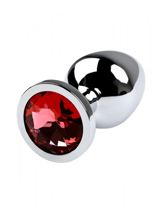Серебристая коническая анальная пробка с красным кристаллом - 8 см. - ToyFa - купить с доставкой в Евпатории