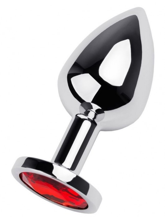 Серебристая коническая анальная пробка с красным кристаллом - 8 см. - ToyFa - купить с доставкой в Евпатории