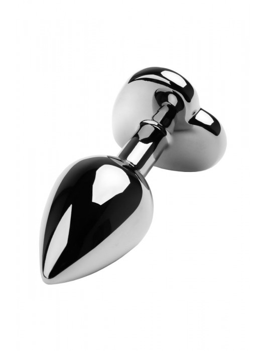 Серебристая коническая анальная пробка с красным кристаллом-сердечком - 7 см. - ToyFa - купить с доставкой в Евпатории