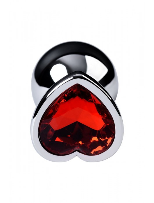 Серебристая коническая анальная пробка с красным кристаллом-сердечком - 7 см. - ToyFa - купить с доставкой в Евпатории
