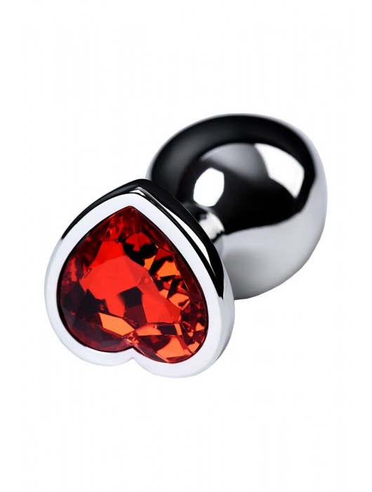 Серебристая коническая анальная пробка с красным кристаллом-сердечком - 7 см. - ToyFa - купить с доставкой в Евпатории