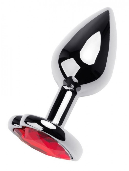 Серебристая коническая анальная пробка с красным кристаллом-сердечком - 7 см. - ToyFa - купить с доставкой в Евпатории